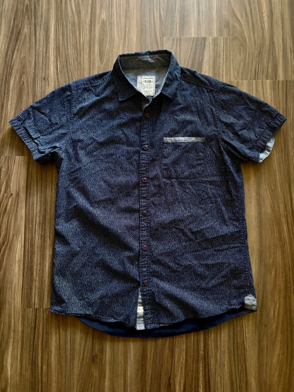 Alexander Julian Navy Print Short Slim Fitted Button Down Shirt